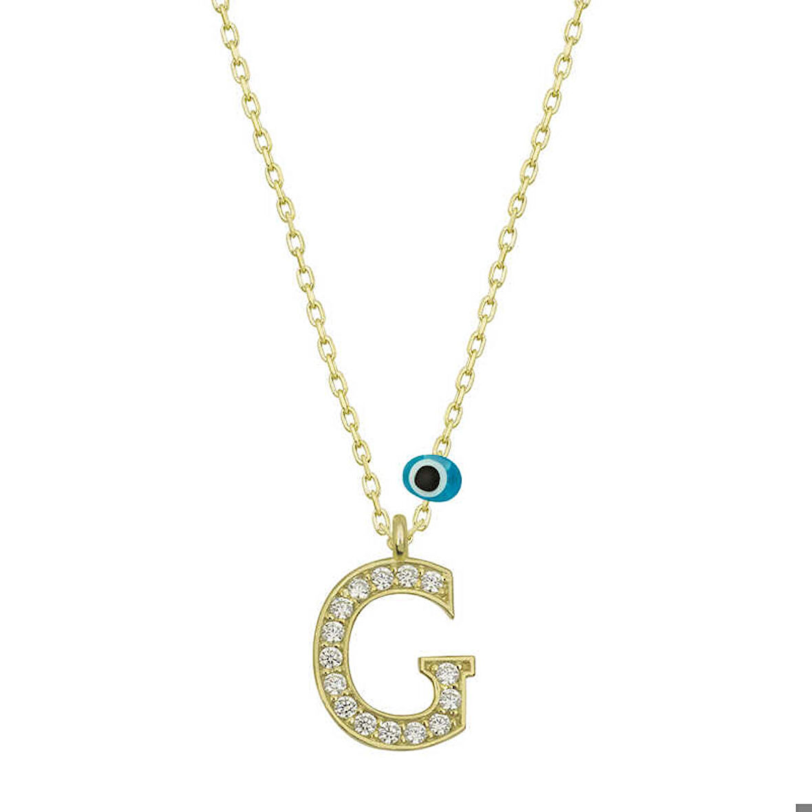 Ebuz Gümüş Nazar Gold G Harfi Kadın Kolye