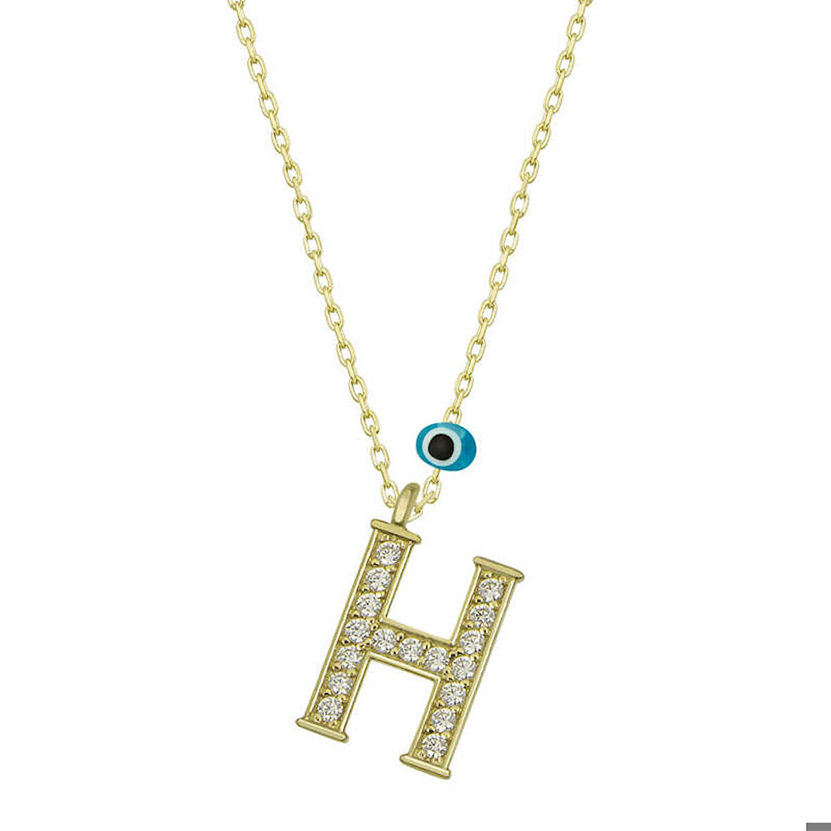Ebuz Gümüş Nazar Gold H Harfi Kadın Kolye
