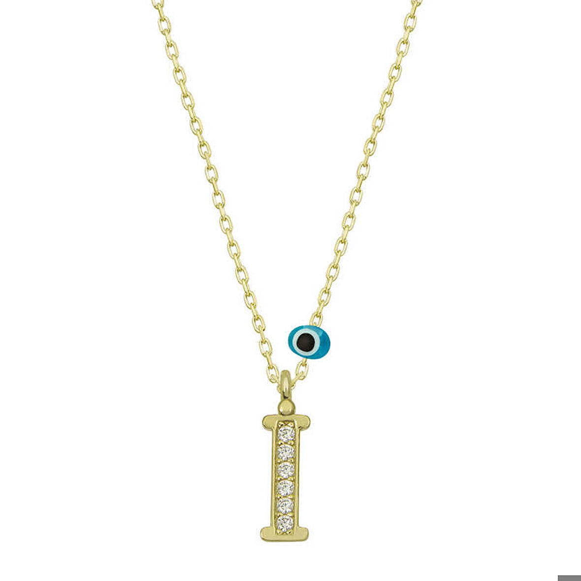 Ebuz Gümüş Nazar Gold  İ Harfi Kadın Kolye