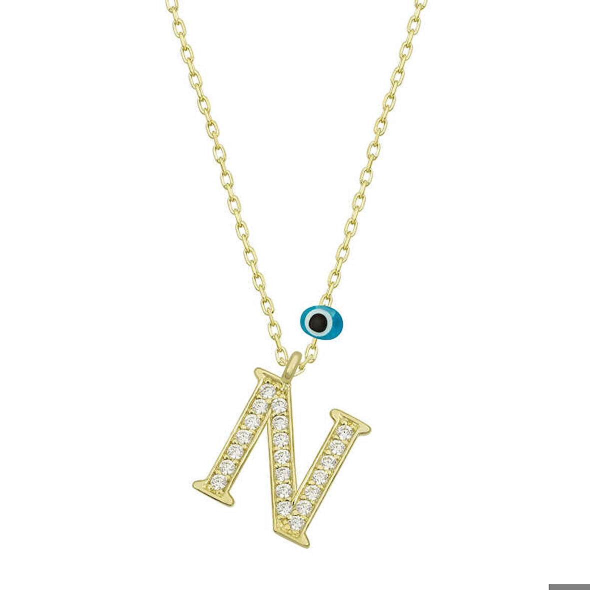 Ebuz Gümüş Nazar Gold N Harfi Kadın Kolye