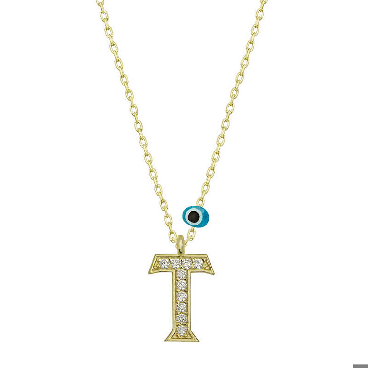 Ebuz Gümüş Nazar Gold T Harfi Kadın Kolye