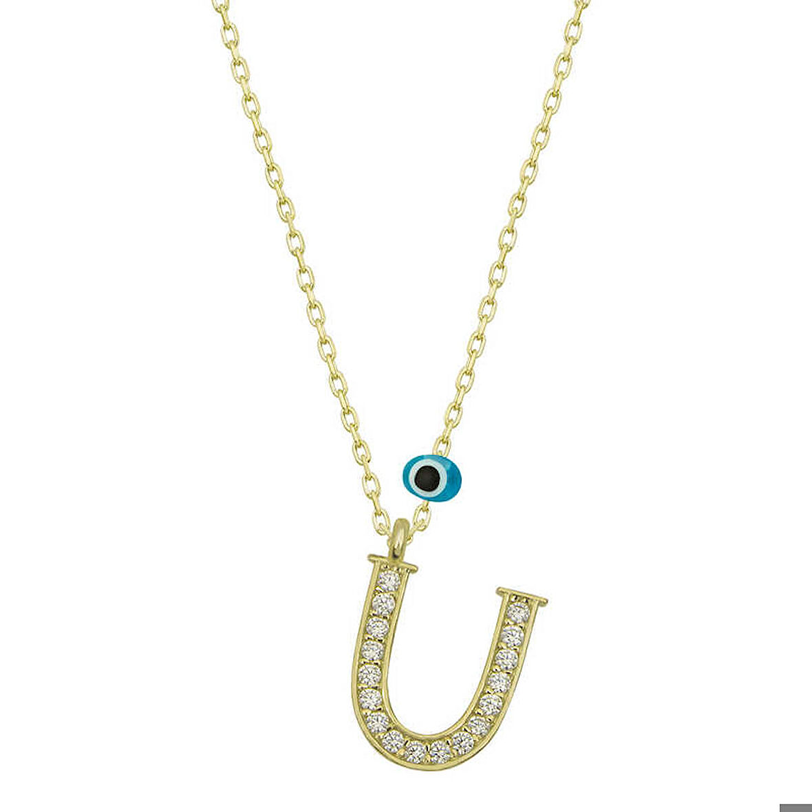 Ebuz Gümüş Nazar Gold U Harfi Kadın Kolye