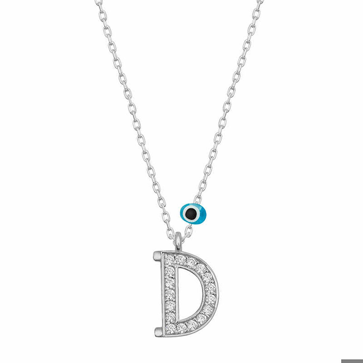 Ebuz Gümüş Nazar Rodyum D Harfi Kadın Kolye