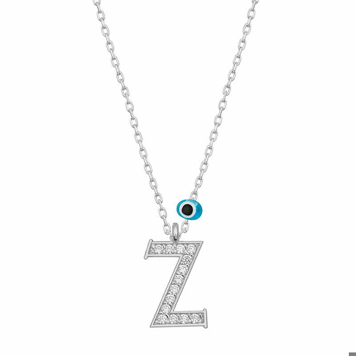 Ebuz Gümüş Nazar Rodyum Z Harfi Kadın Kolye