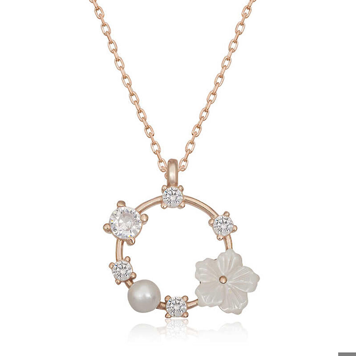 Ebuz Gümüş Rose Manolya Çiçeği Kadın Kolye