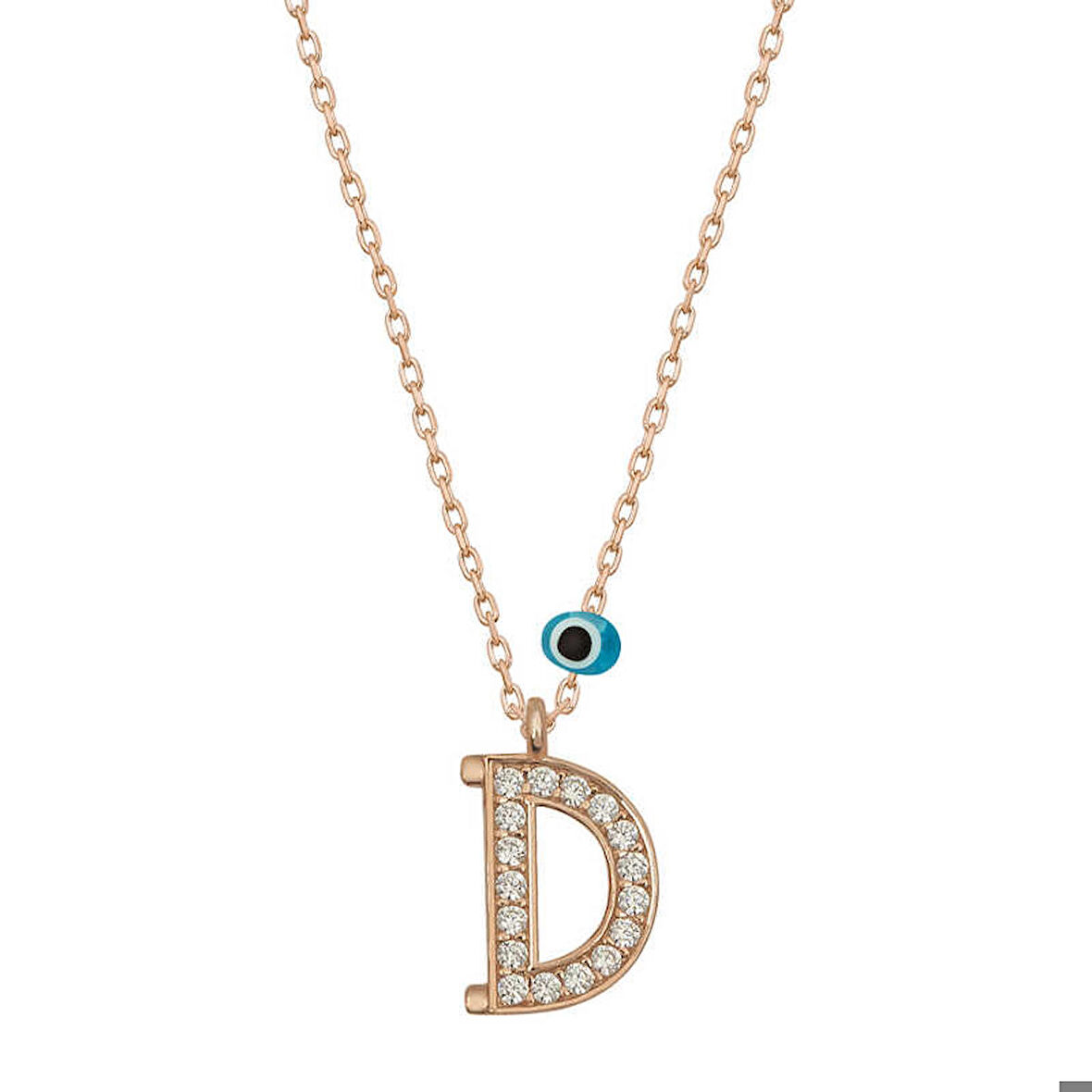 Ebuz Gümüş Nazar Rose D Harfi Kadın Kolye