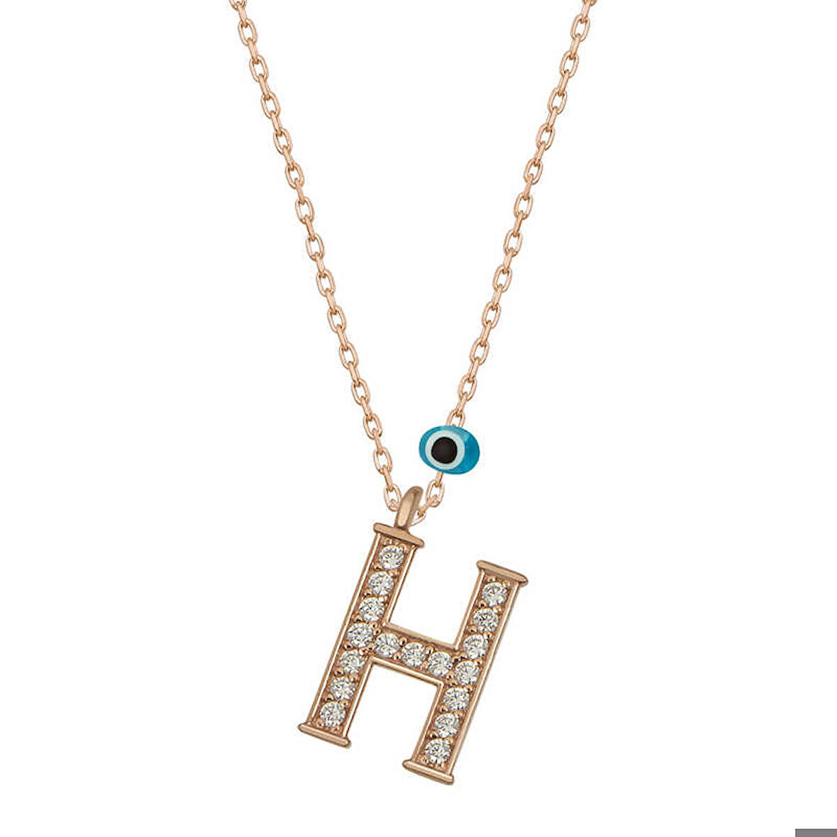 Ebuz Gümüş Nazar Rose H Harfi Kadın Kolye