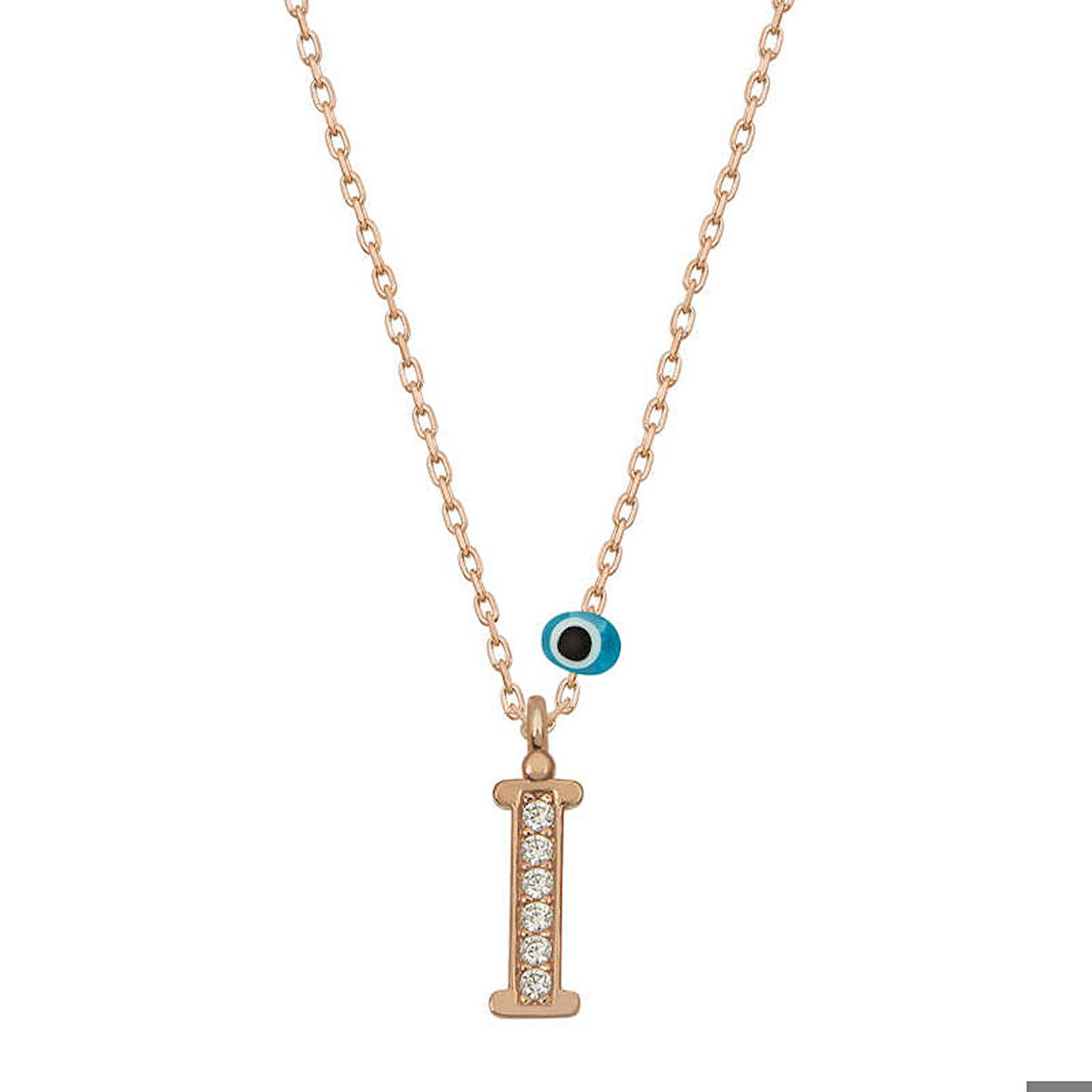 Ebuz Gümüş Nazar Rose İ Harfi Kadın Kolye