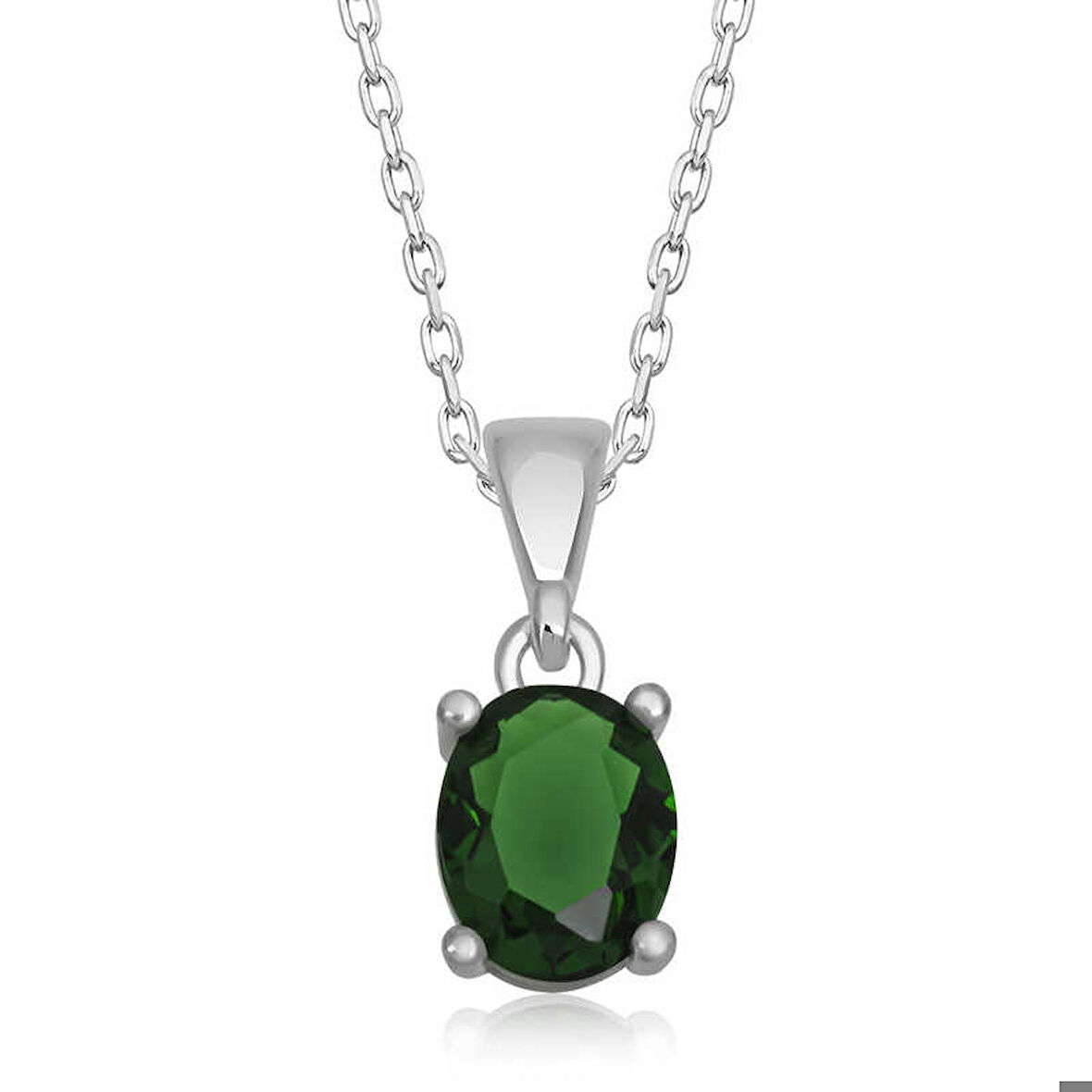 Ebuz Gümüş Yeşil Kristal Oval Taşlı Kadın Kolye