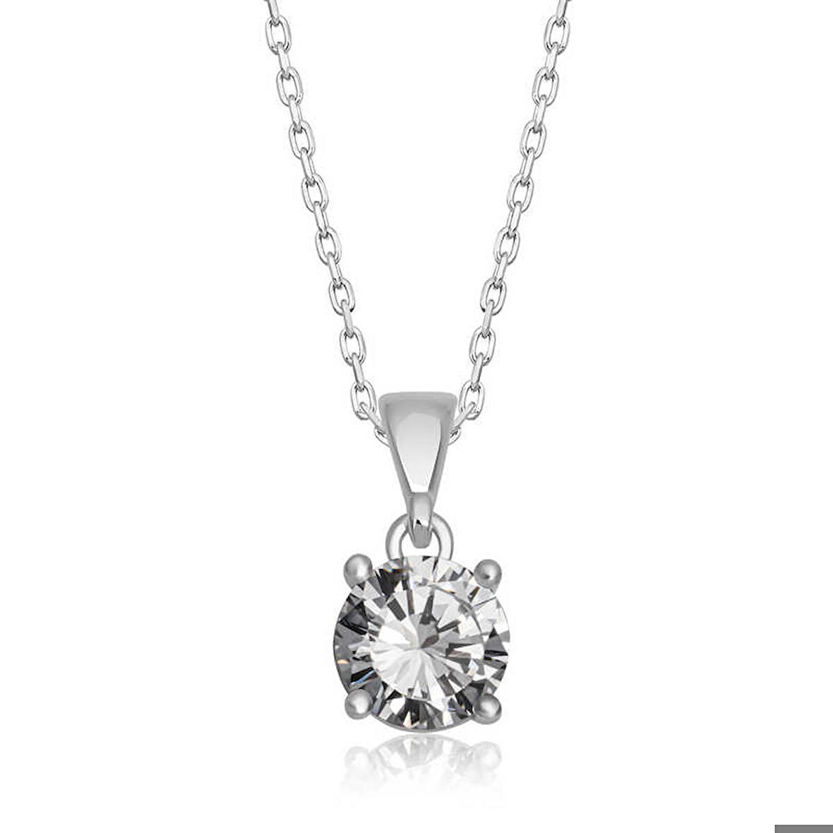 Ebuz Gümüş Yuvarlak Zirkon Taşlı Kadın Kolye