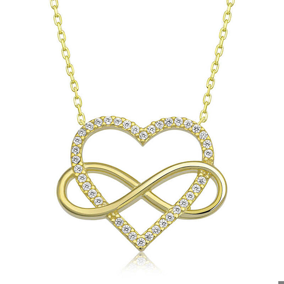 Ebuz Gümüş Gold Kalpli Sonsuzluk Kadın Kolye