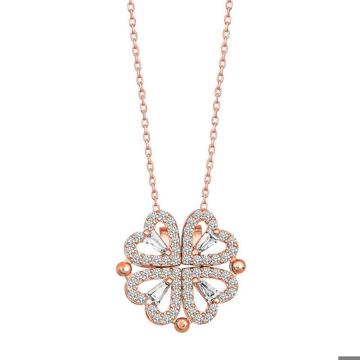 Ebuz Gümüş Rose Kalpli Açılabilen Yonca Kadın Kolye