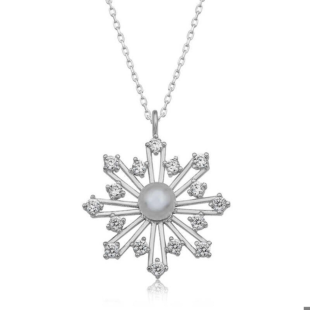Ebuz Gümüş İncili Kar Tanesi Kadın Kolye