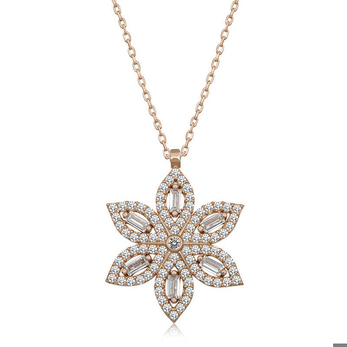 Ebuz Gümüş Rose Nergiz Çiçeği Kadın Kolye