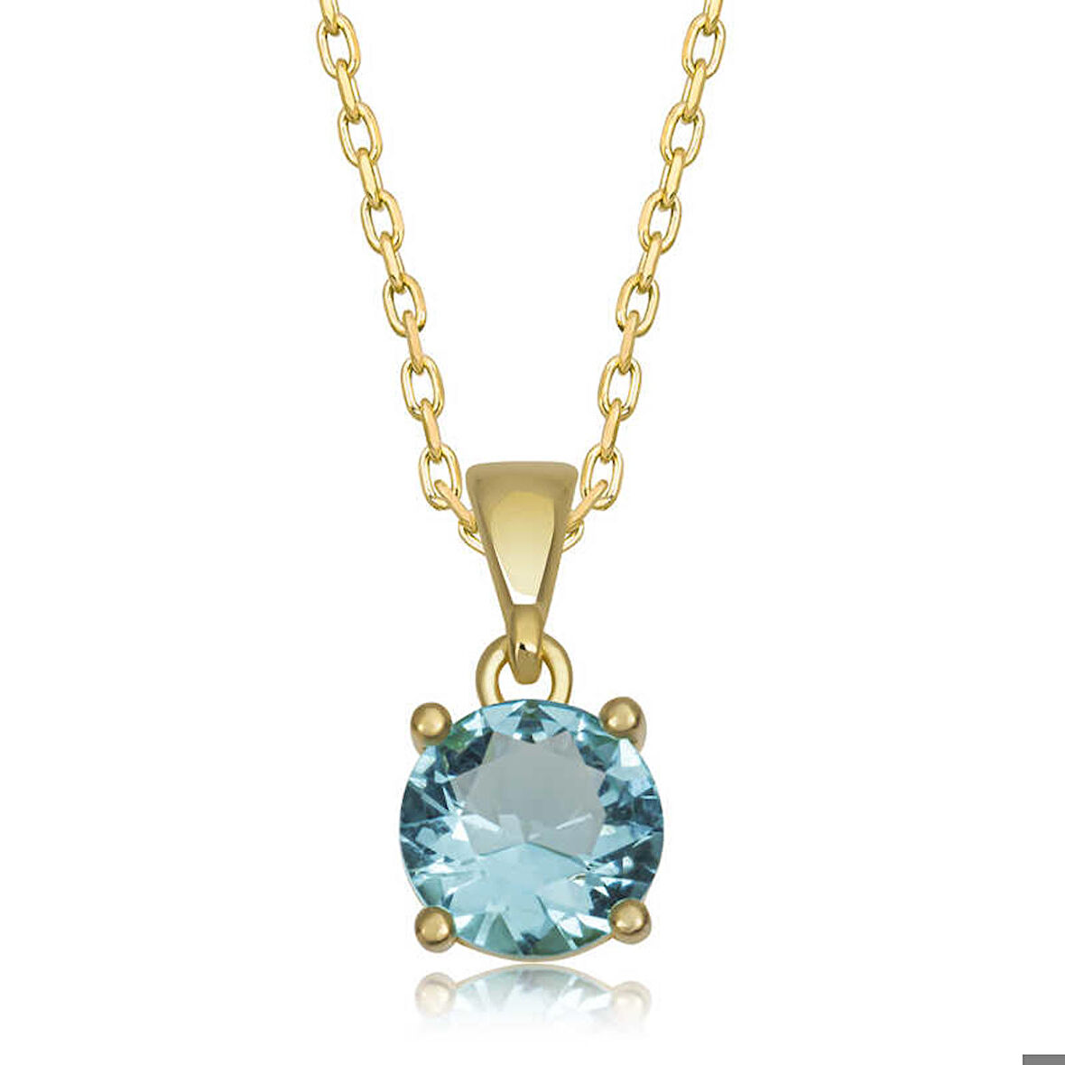 Ebuz Gümüş Gold Turkuaz Kristal Yuvarlak Taşlı Kadın Kolye