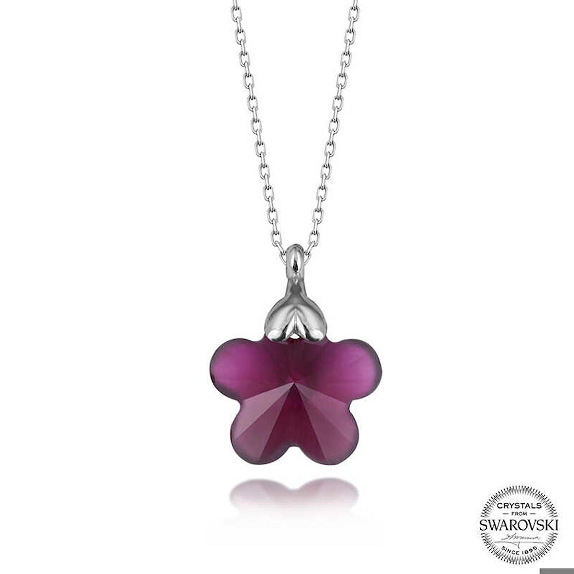 Ebuz Swarovski Crystal Taşlı Fuşya Papatya Gümüş Kadın Kolye