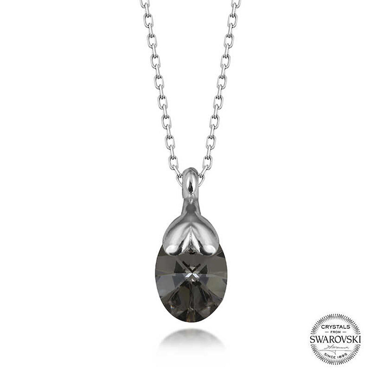 Ebuz Swarovski Crystal Taşlı Oval Gümüş Kadın Kolye
