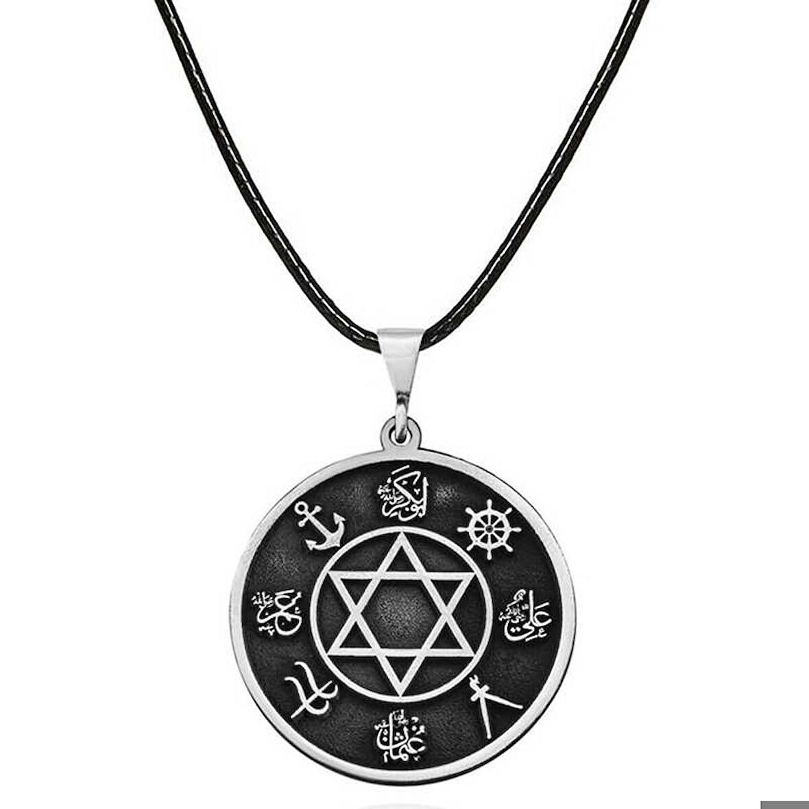 Ebuz ​Gümüş Dört Halife İsimleri İşlemeli Kolye