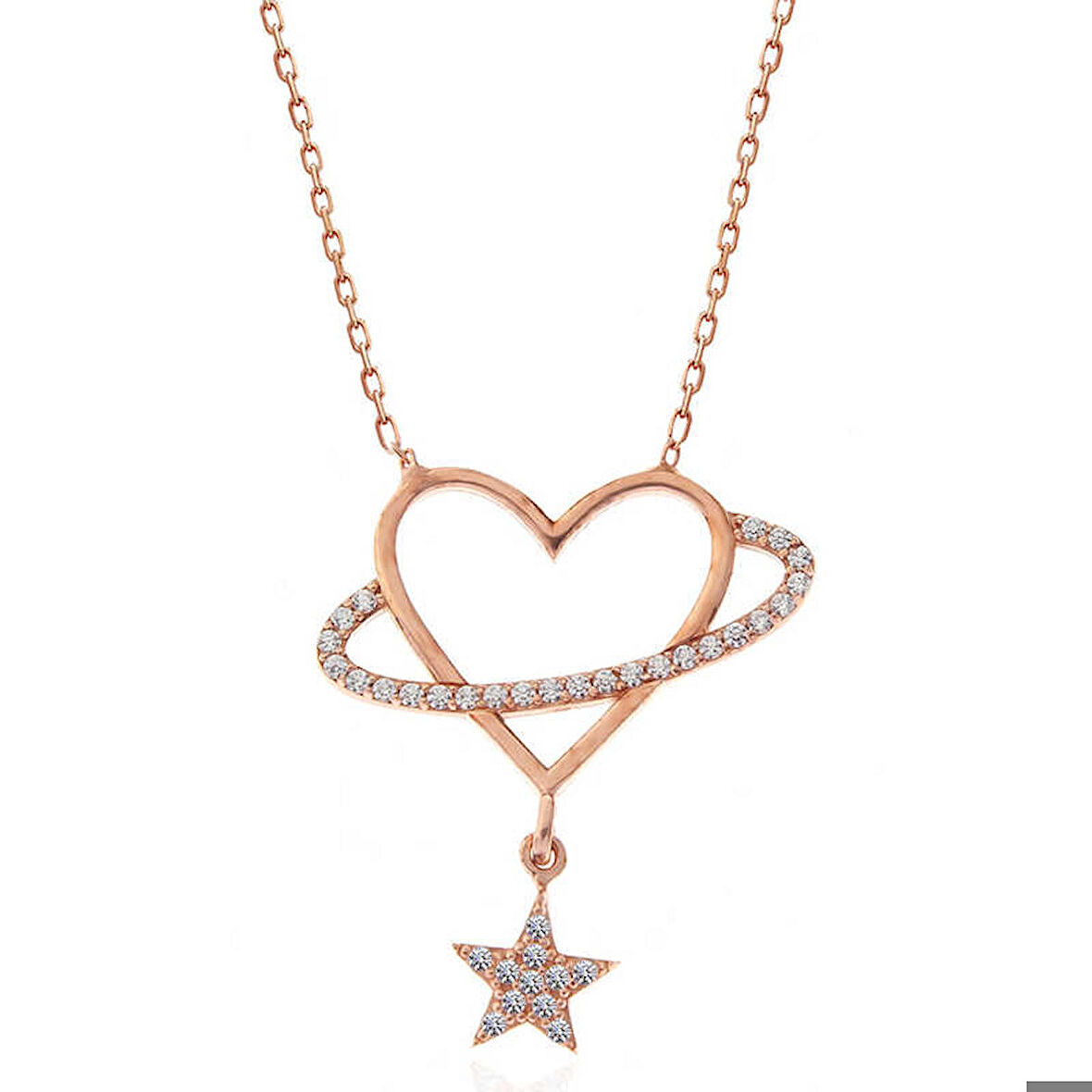 Ebuz Gümüş Rose Kalp Yıldız Kadın Kolye