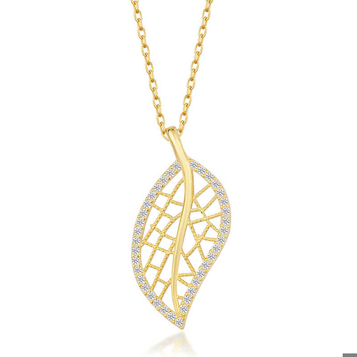 Ebuz Gümüş Gold Yaprak Kadın Kolye