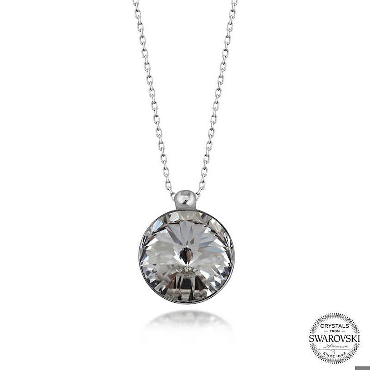 Ebuz Swarovski Crystal Taşlı Çerçeveli Gümüş Kadın Kolye