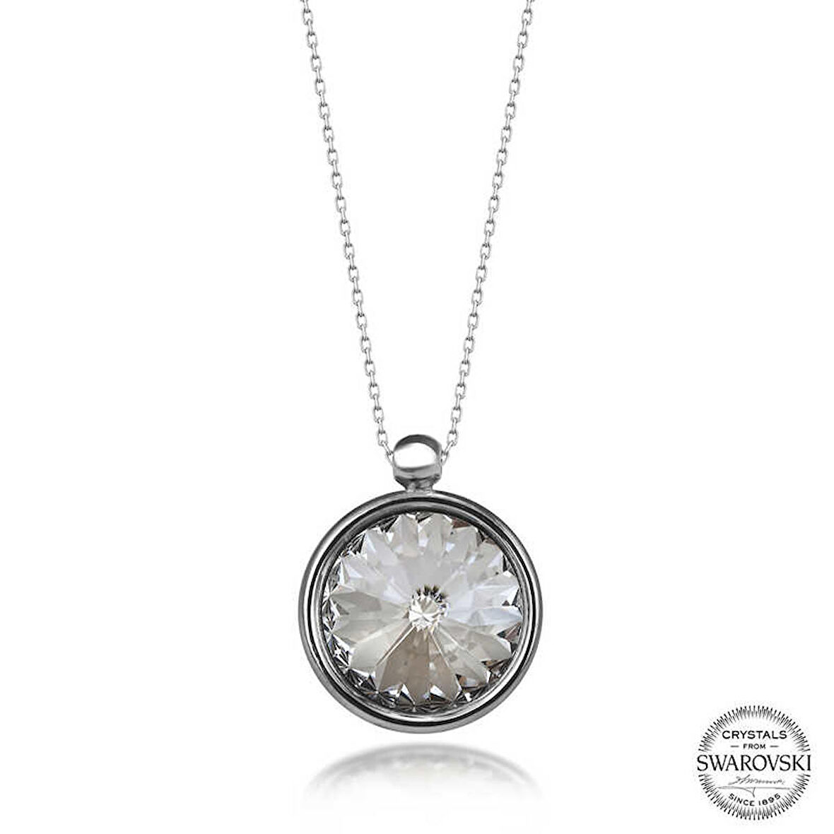 Ebuz Swarovski Crystal Taşlı Çerçeveli Gümüş Kadın Kolye