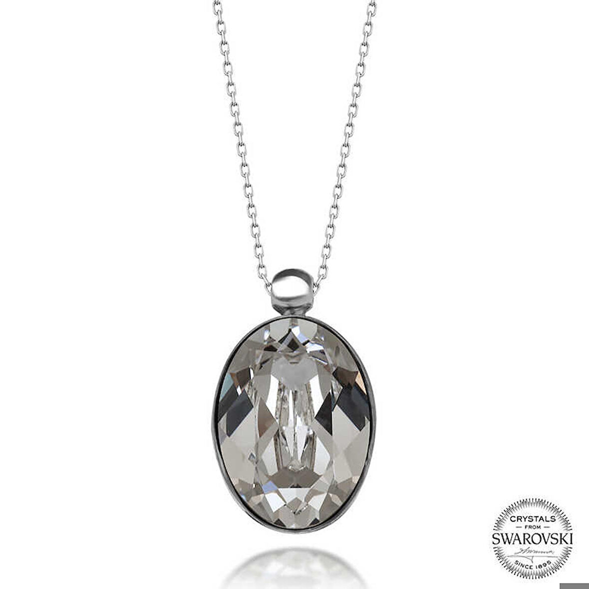Ebuz Swarovski Crystal Taşlı Oval Gümüş Kadın Kolye