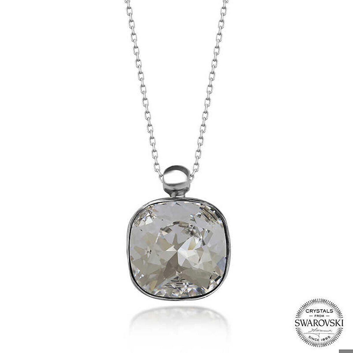 Ebuz Swarovski Crystal Taşlı Kare Gümüş Kadın Kolye