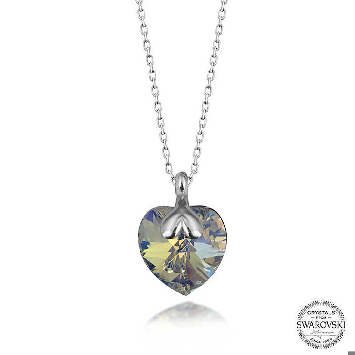 Ebuz Swarovski Crystal Taşlı Kalp Gümüş Kadın Kolye