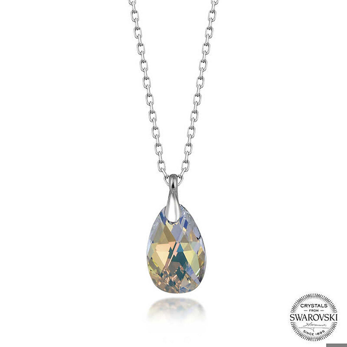 Ebuz Swarovski Crystal Taşlı Damla Gümüş Kadın Kolye