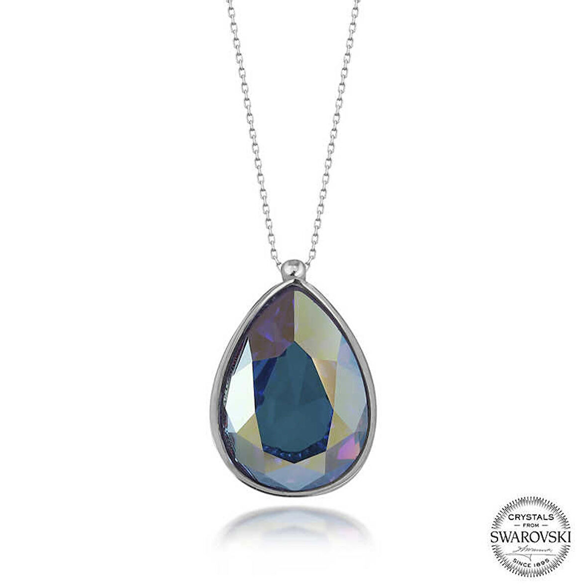 Ebuz Swarovski Crystal Taşlı Damla Gümüş Kadın Kolye