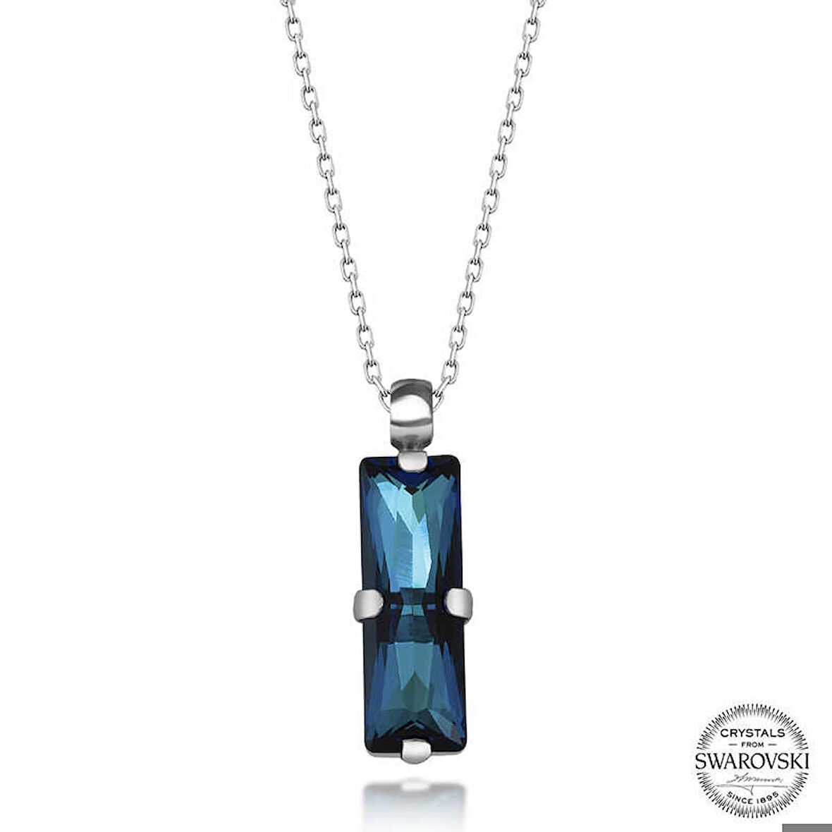 Ebuz Swarovski Crystal Taşlı Mavi Baget Gümüş Kadın Kolye