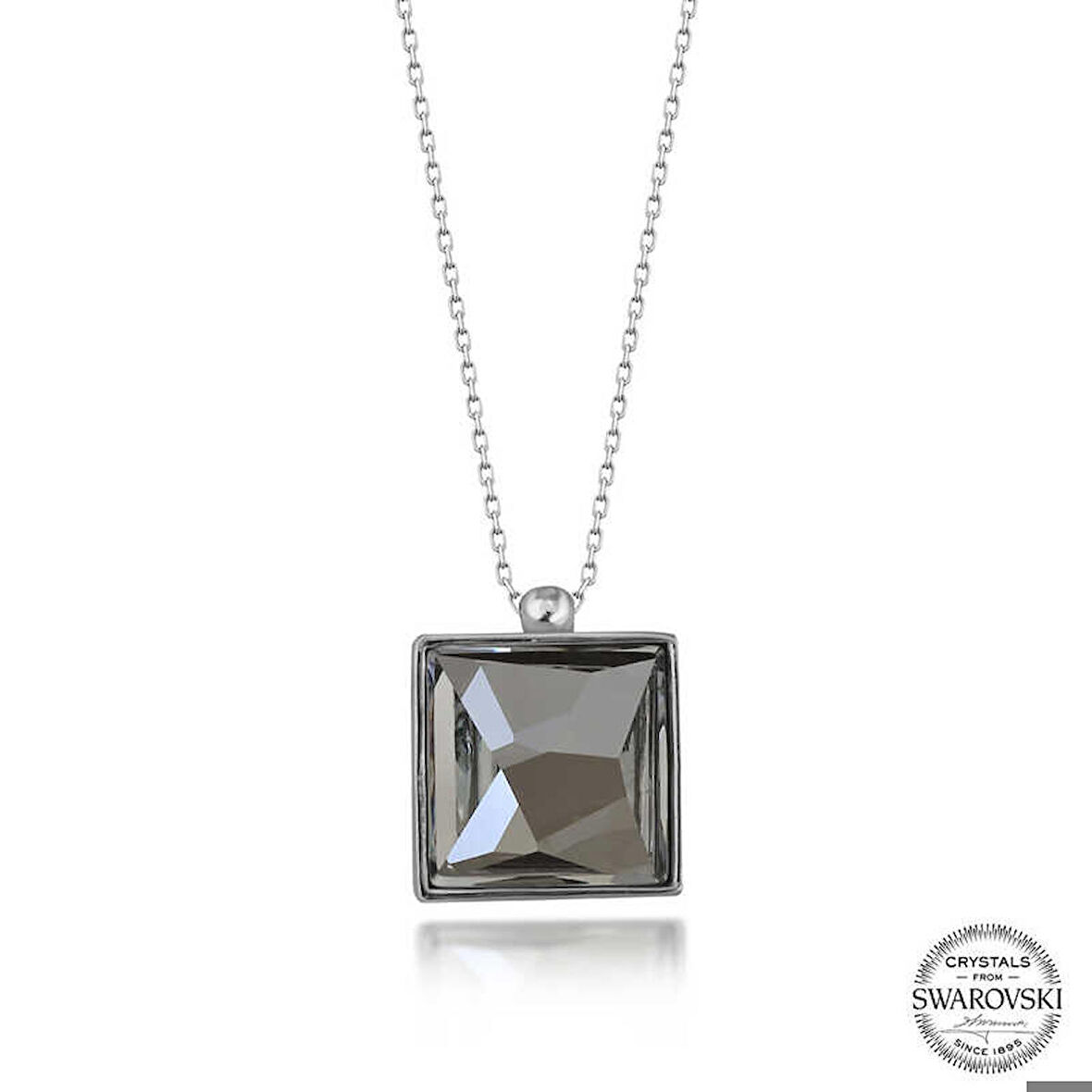 Ebuz Swarovski Crystal Taşlı Kare Gümüş Kadın Kolye