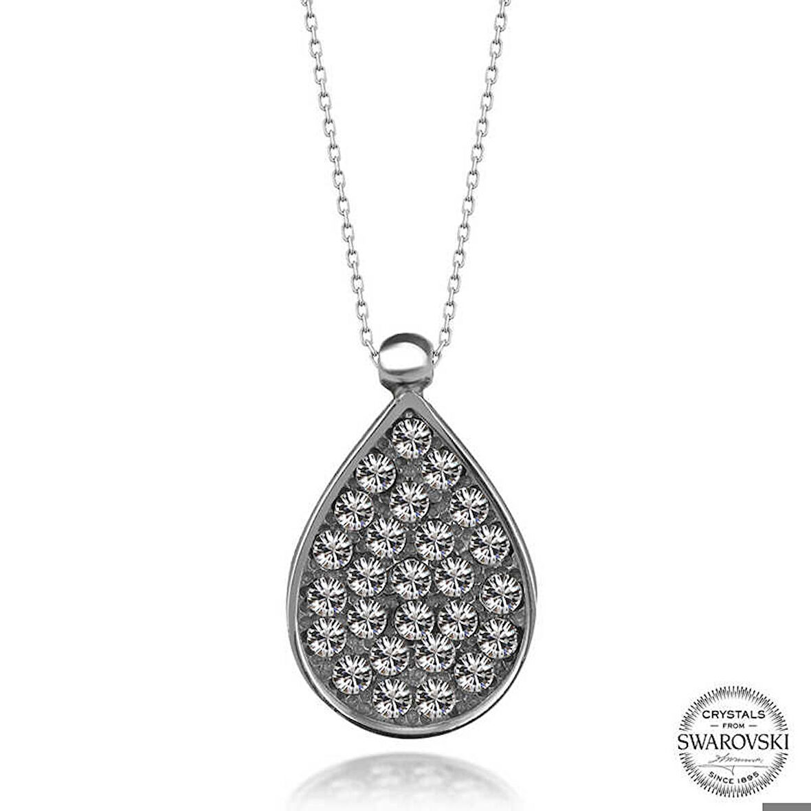 Ebuz Swarovski Crystal Taşlı Damla Gümüş Kadın Kolye