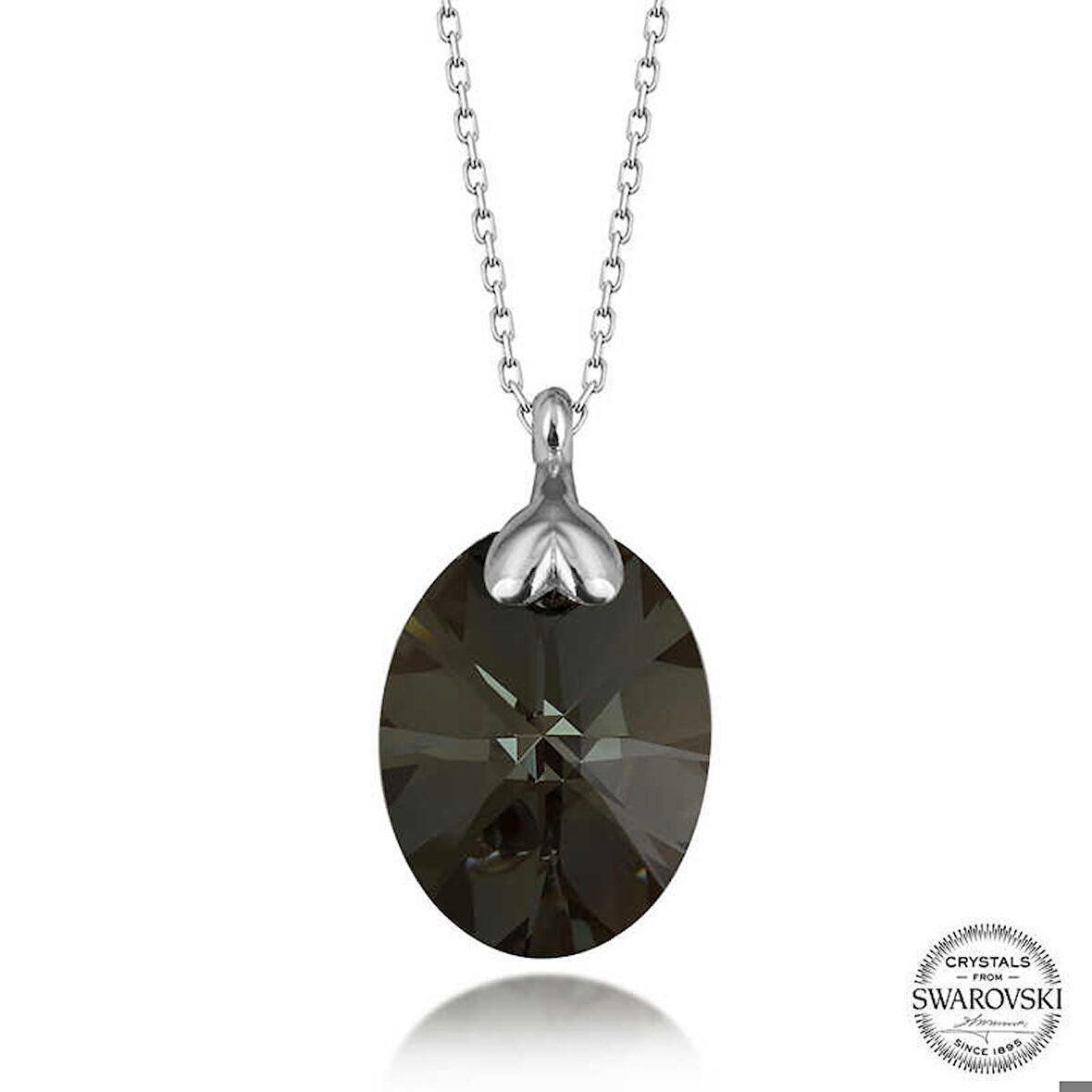 Ebuz Swarovski Crystal Taşlı Oval Gümüş Kadın Kolye
