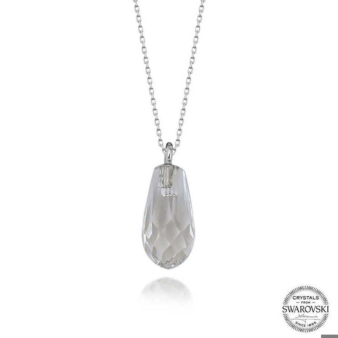 Ebuz Swarovski Crystal Taşlı Drop Kesim Gümüş Kadın Kolye