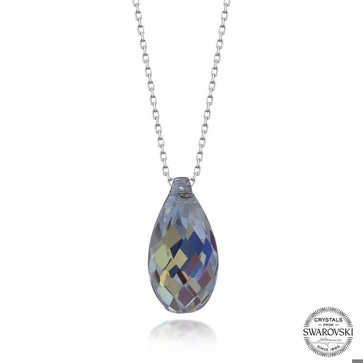 Ebuz Swarovski Crystal Taşlı Drop Kesim Gümüş Kadın Kolye