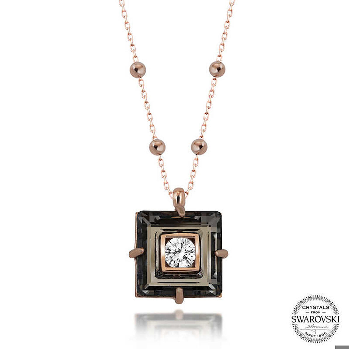 Ebuz Swarovski Crystal Taşlı Rose Top Zincir Siyah Elmas Gümüş Kadın Kolye