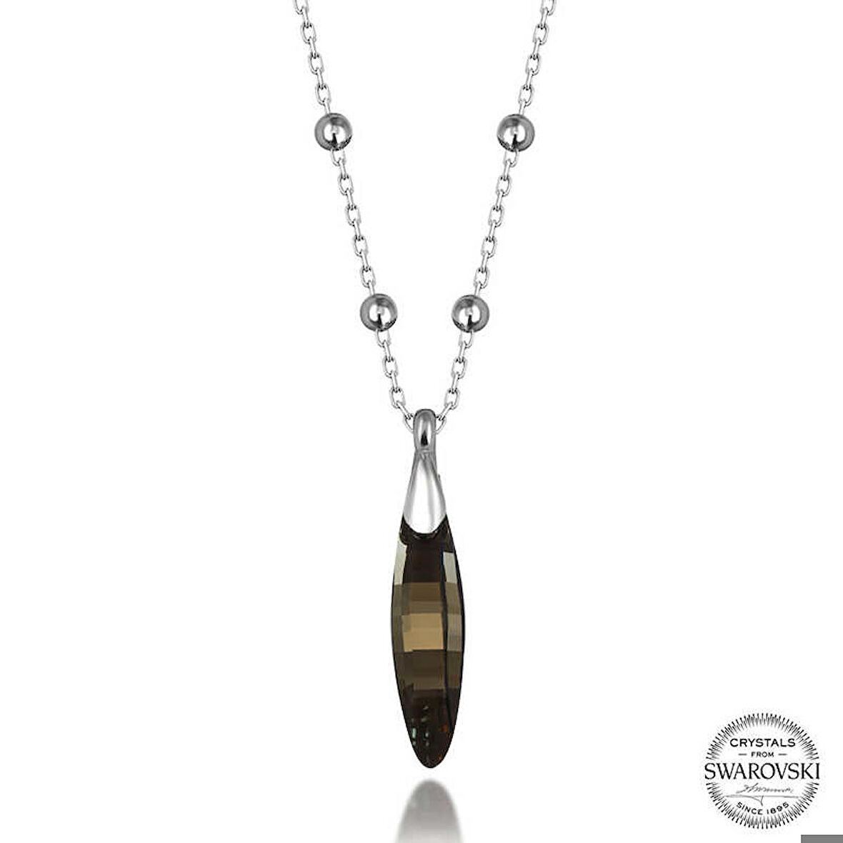 Ebuz Swarovski Crystal Taşlı Top Zincir Çubuk Gümüş Kadın Kolye