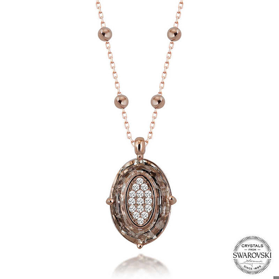 Ebuz Swarovski Crystal Taşlı Rose Top Zincir Oval Gümüş Kadın Kolye