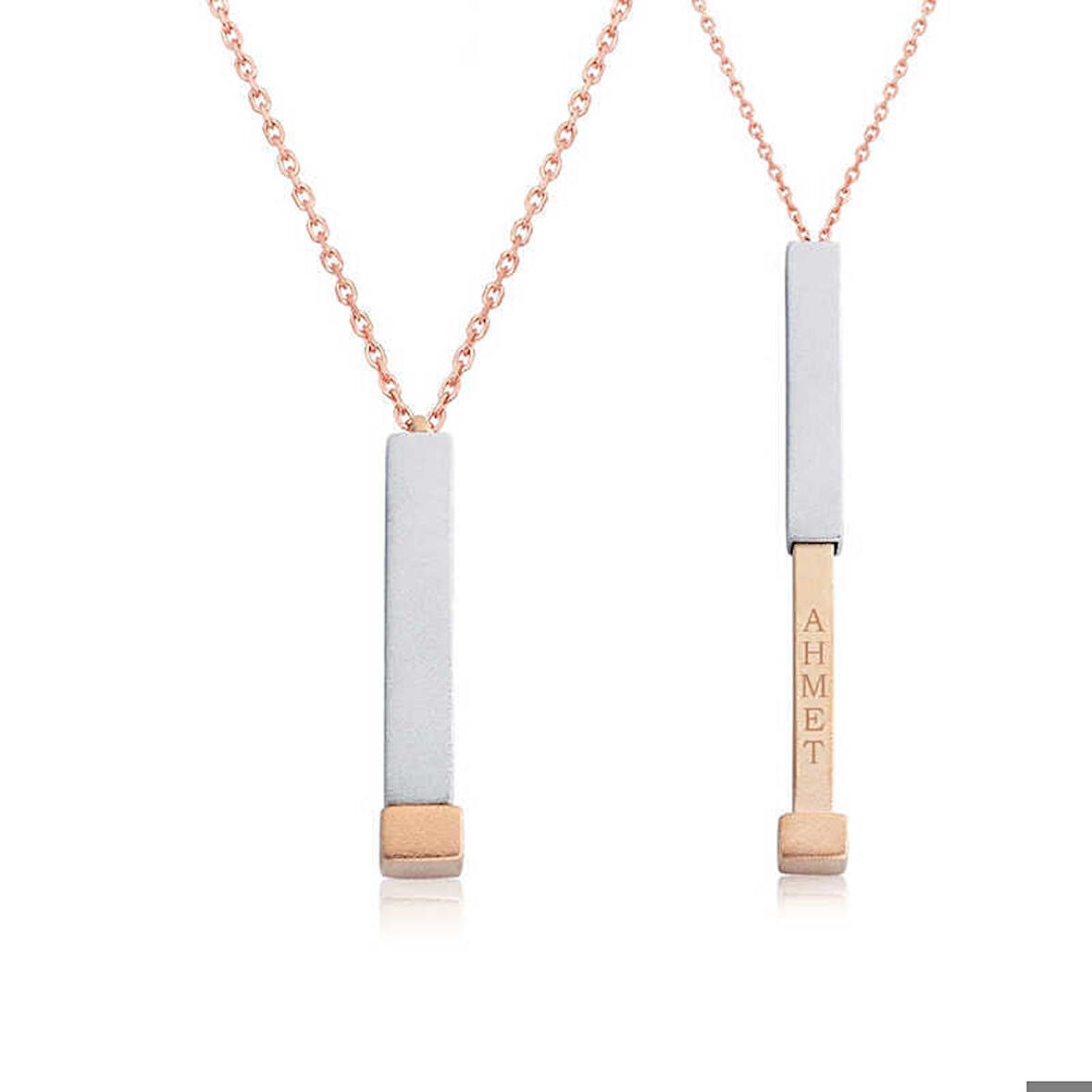 Ebuz Gümüş Rose İsim Yazılabilen Açılır Çubuk Kadın Kolye