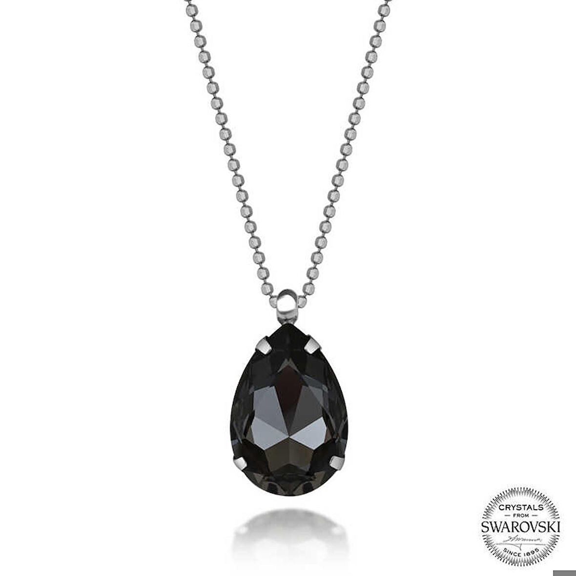 Ebuz Swarovski Crystal Taşlı Top Zincir Damla Gümüş Kadın Kolye