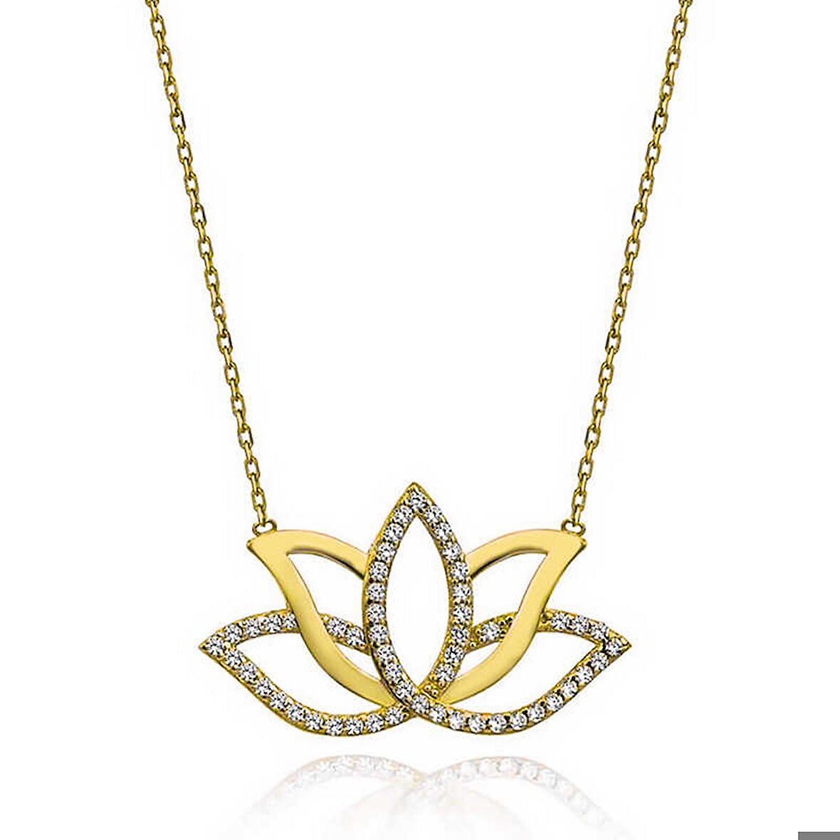 Ebuz Gümüş Gold Lotus Çiçeği Kadın Kolye