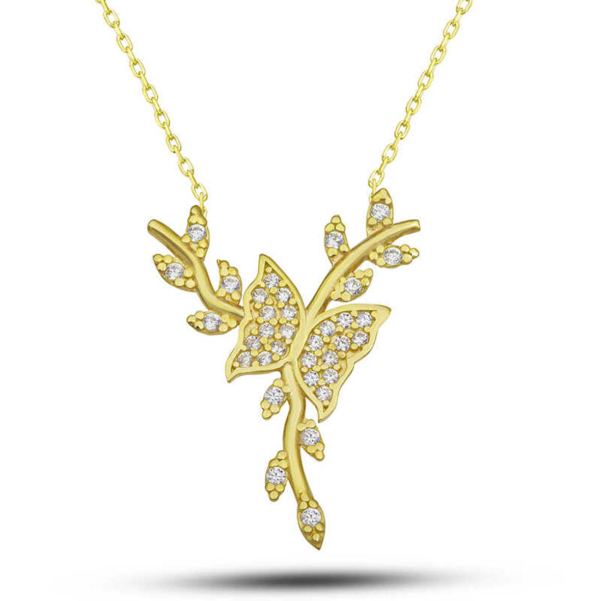 Ebuz Gümüş Gold Daldaki Kelebek Kadın Kolye