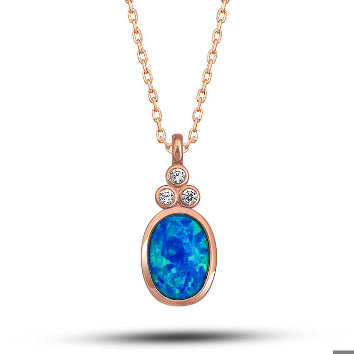 Ebuz Gümüş Rose Mavi Opal Taşlı Ananas Kadın Kolye