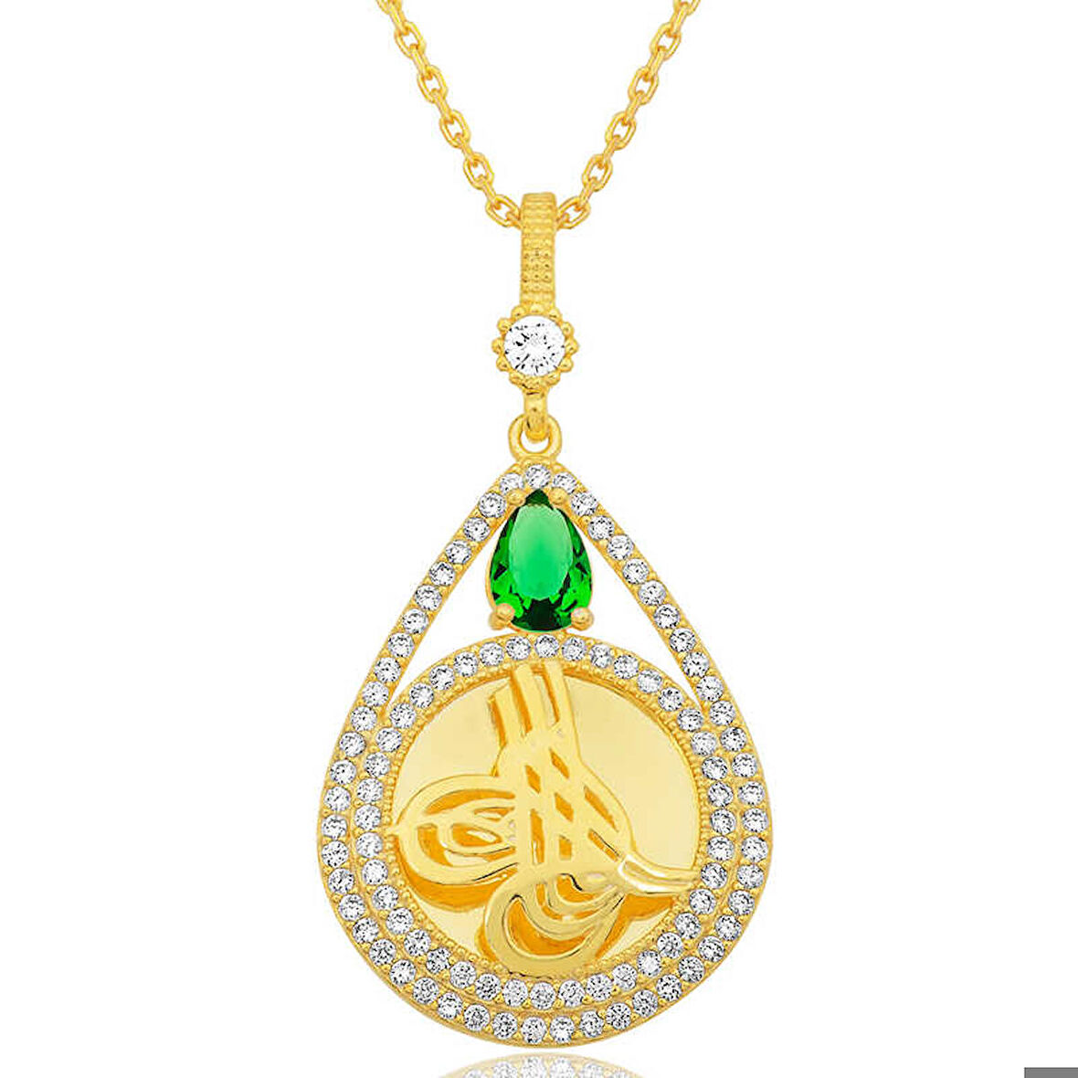 Ebuz Gümüş Gold Kaplama Damla Tuğralı Kadın Kolye