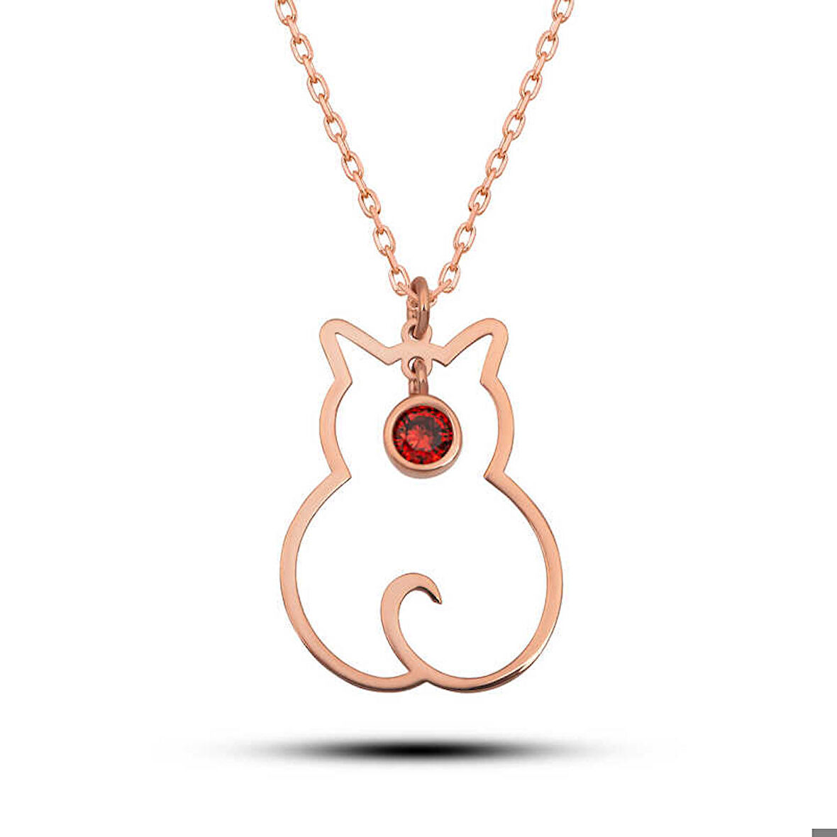 Ebuz Gümüş Ocak Ayı Doğum Taşı Kedi Kadın Kolye