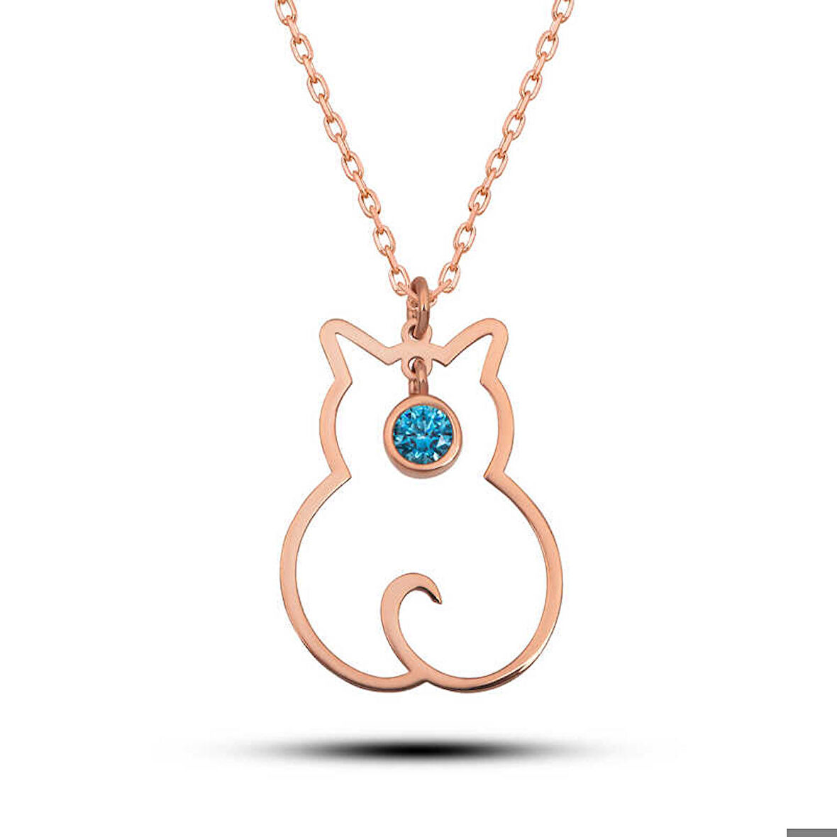 Ebuz Gümüş Mart Ayı Doğum Taşı Kedi Kadın Kolye