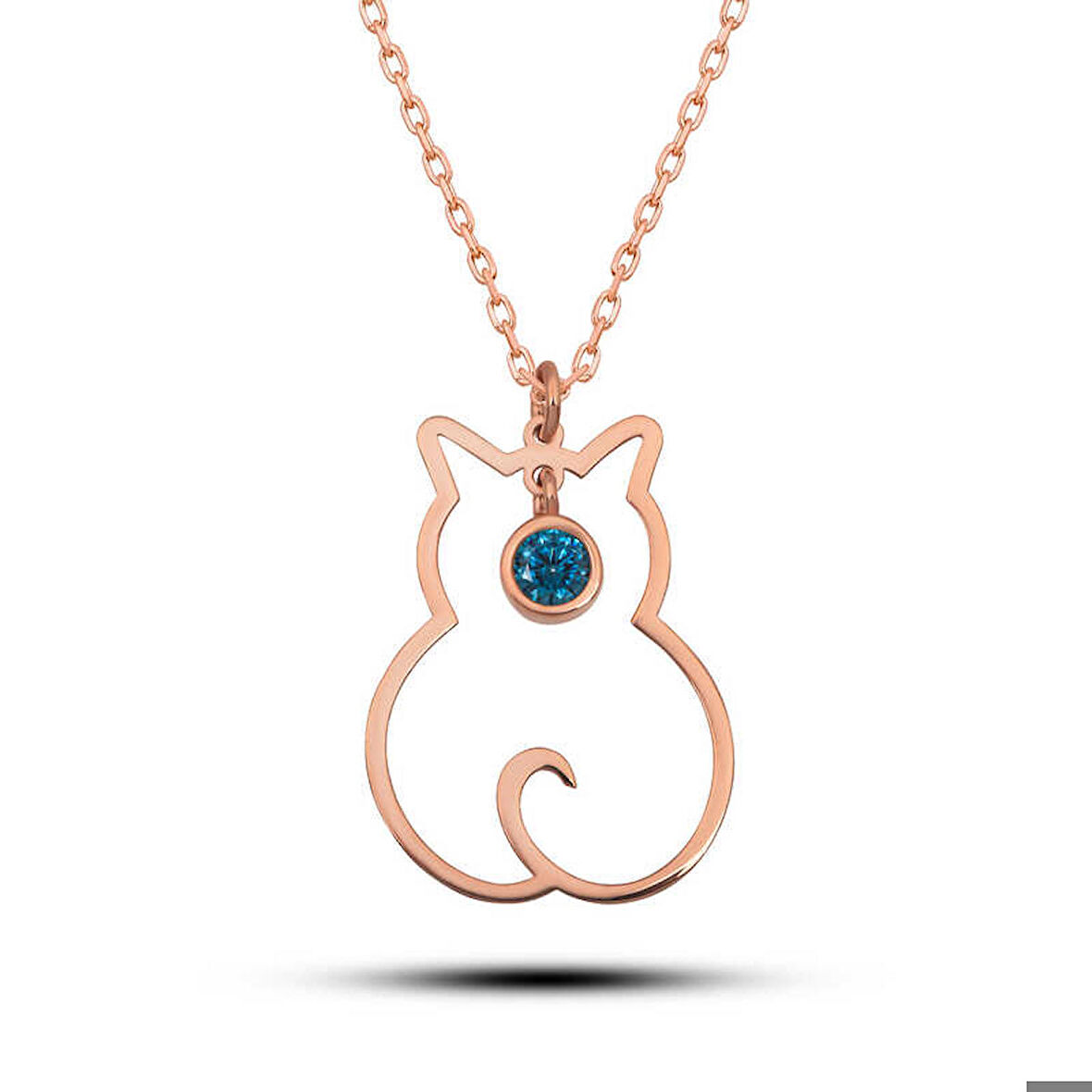 Ebuz Gümüş Aralık Ayı Doğum Taşı Kedi Kadın Kolye