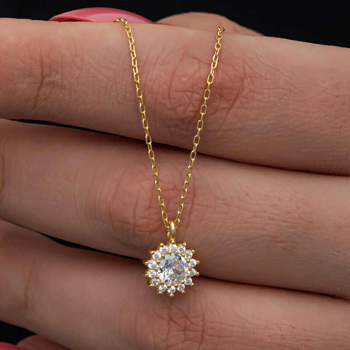 Ebuz Gümüş Gold Minimal Yuvarlak Anturaj Kadın Kolye